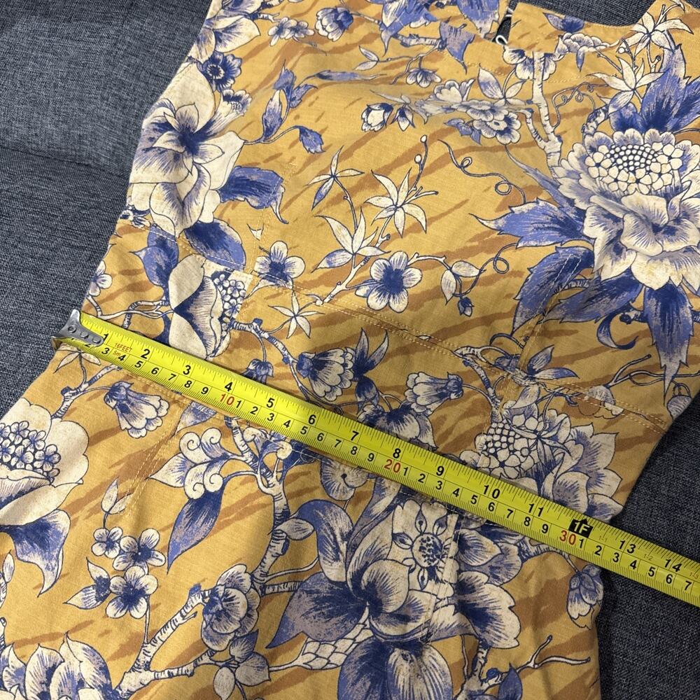 ANTHROPOLOGIE Tie Back Dress Boho Cap Yellow Blue Floral Open Back Mini Size 0 - Picture 11 of 14
